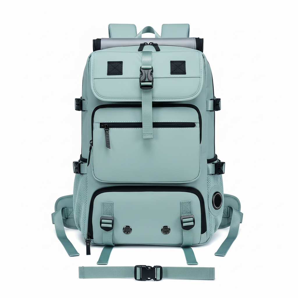 Light mint green travel backpack - front view