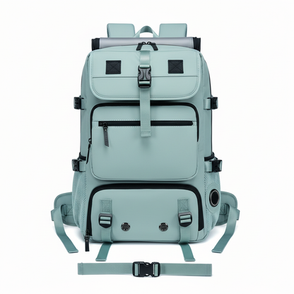 Light mint green travel backpack - front view
